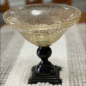 Clear Crackle Glass Stemmed Bowl